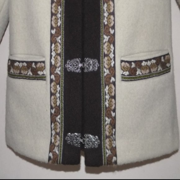 Pure wool jacket Norway 42 M Beige Pewter clasps Off white Scandinavian Nordic - Picture 5 of 7